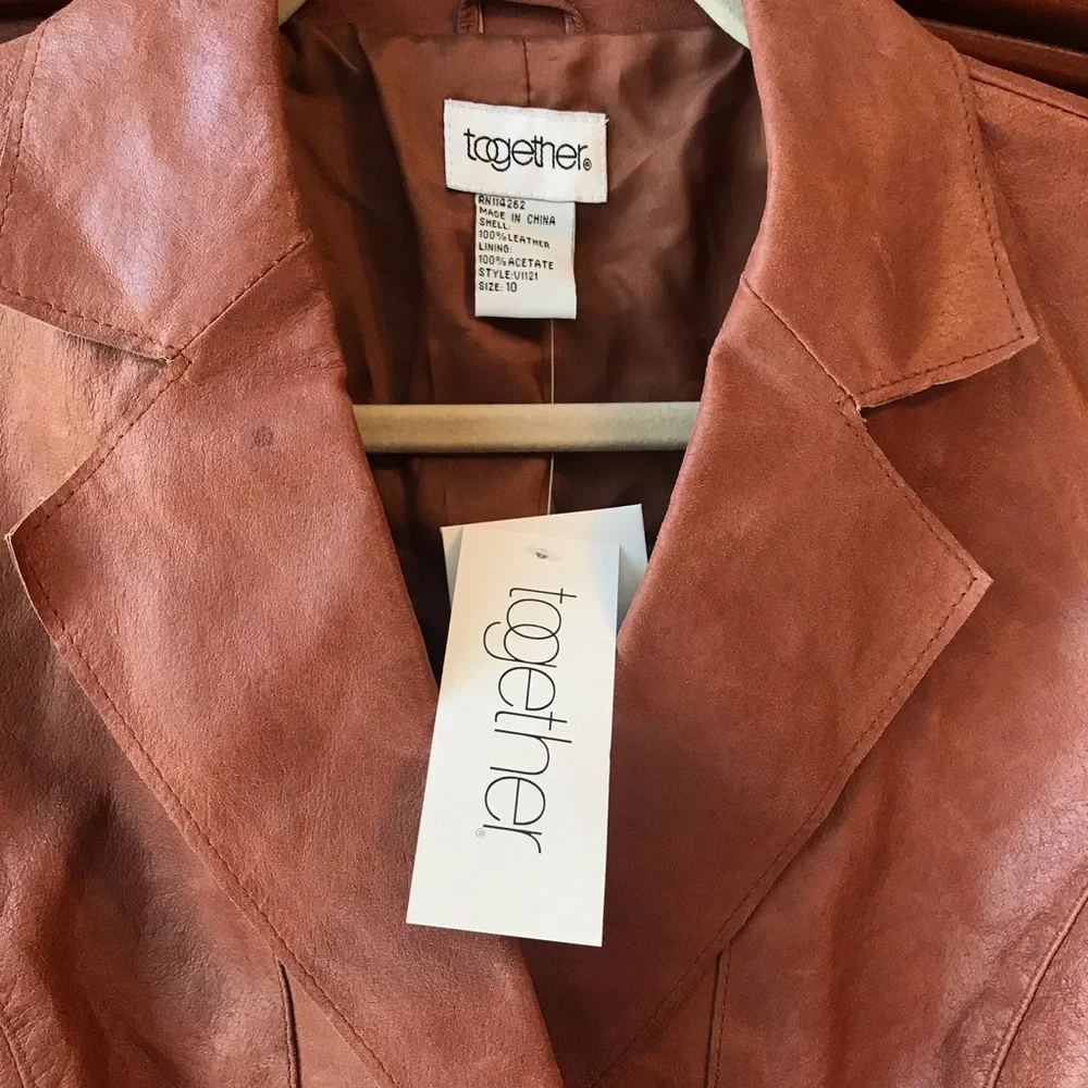 Together 100% Leather Jacket Brown Size 10 - Picture 11 of 16